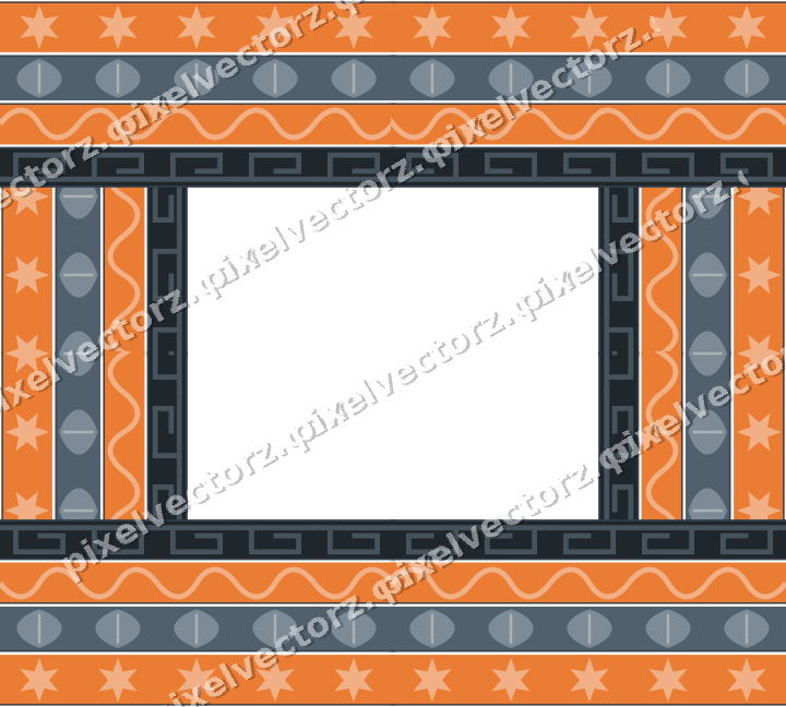 Decorative picture frame border in blue and orange with wave band