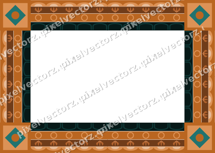 Decorative picture frame border in orange and teal with ring chain
