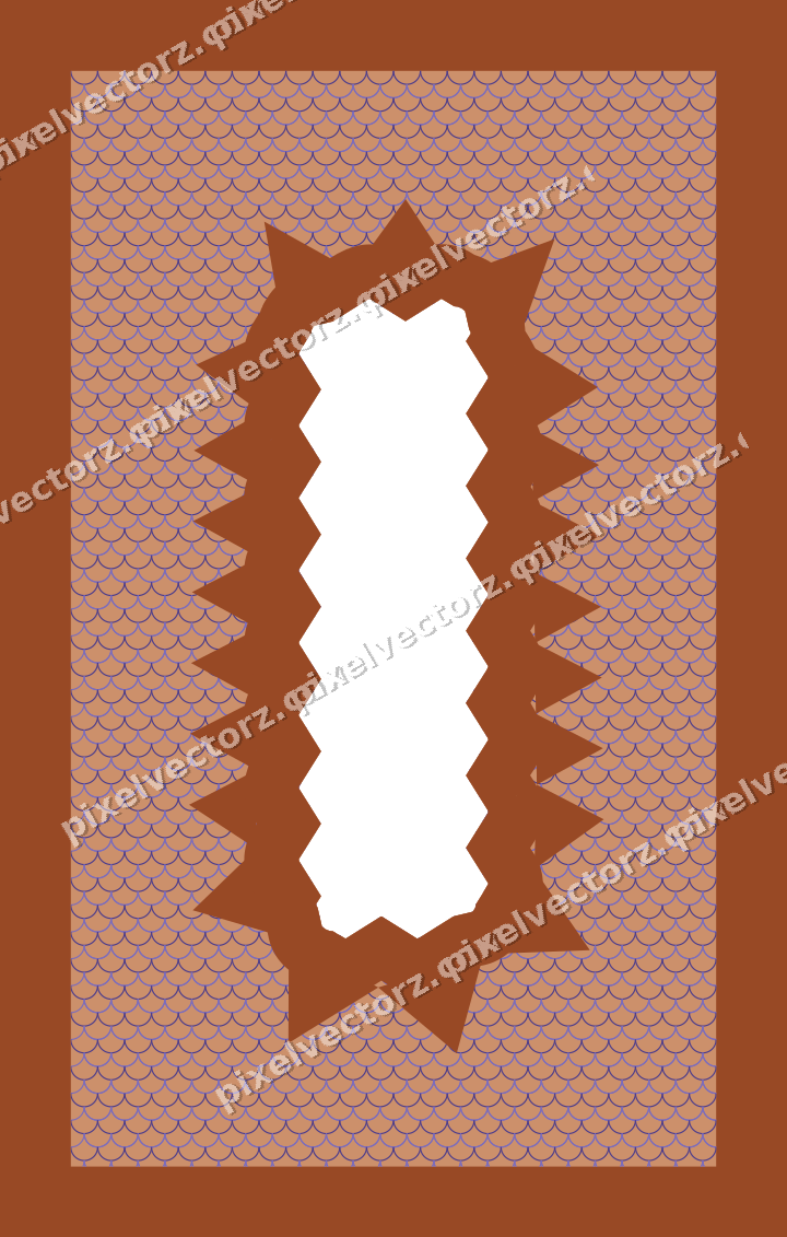 Decorative patterned mat frame in orange and blue with scallop scales