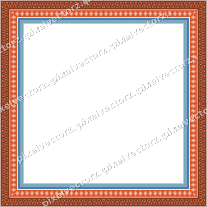Decorative picture frame border in orange and cyan with guilloche band