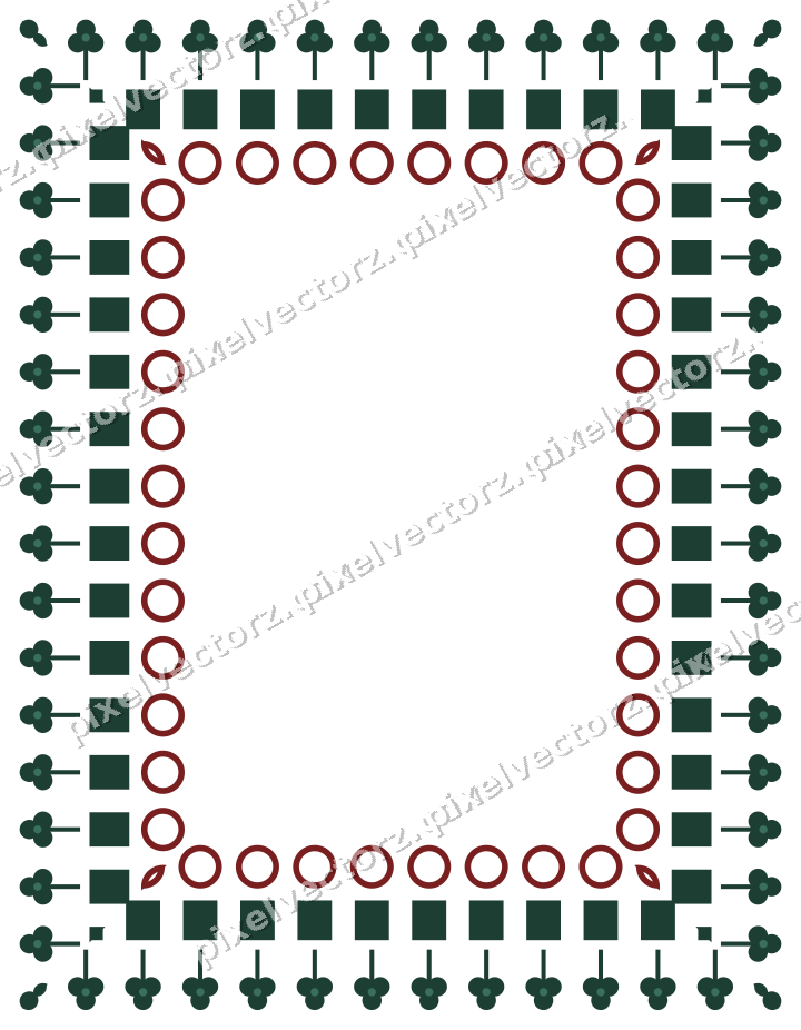 Decorative picture frame border in dark red with trefoil band