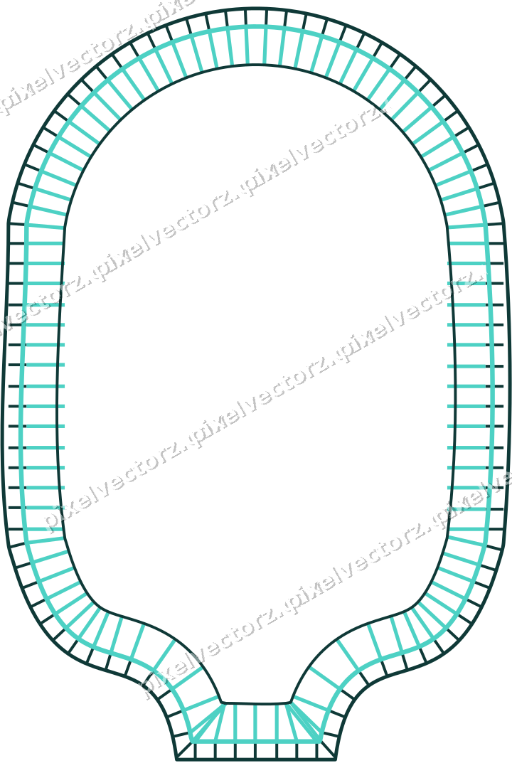 Decorative line art frame in orange and teal with label plaque