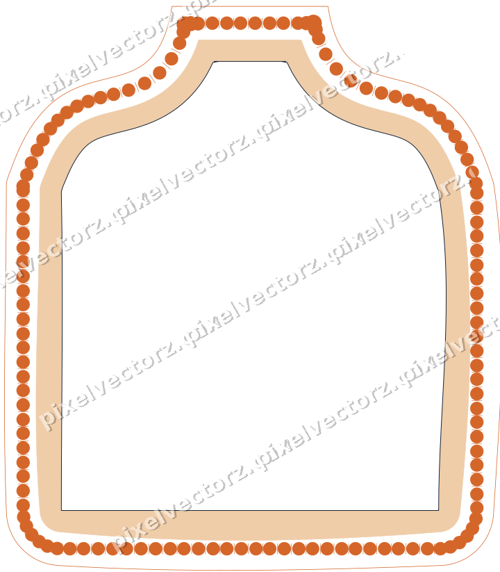 Decorative line art frame in dark blue and orange with label plaque