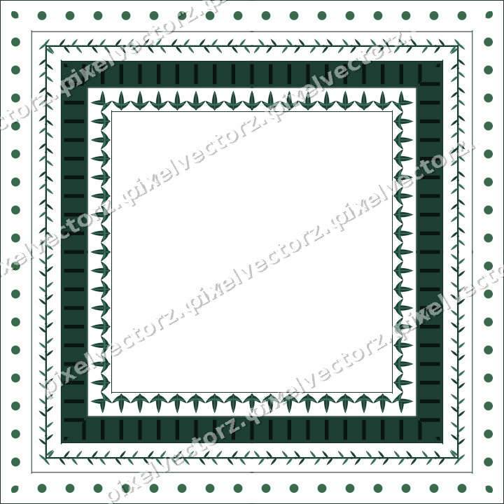 Decorative picture frame border in dark green and red with dot row