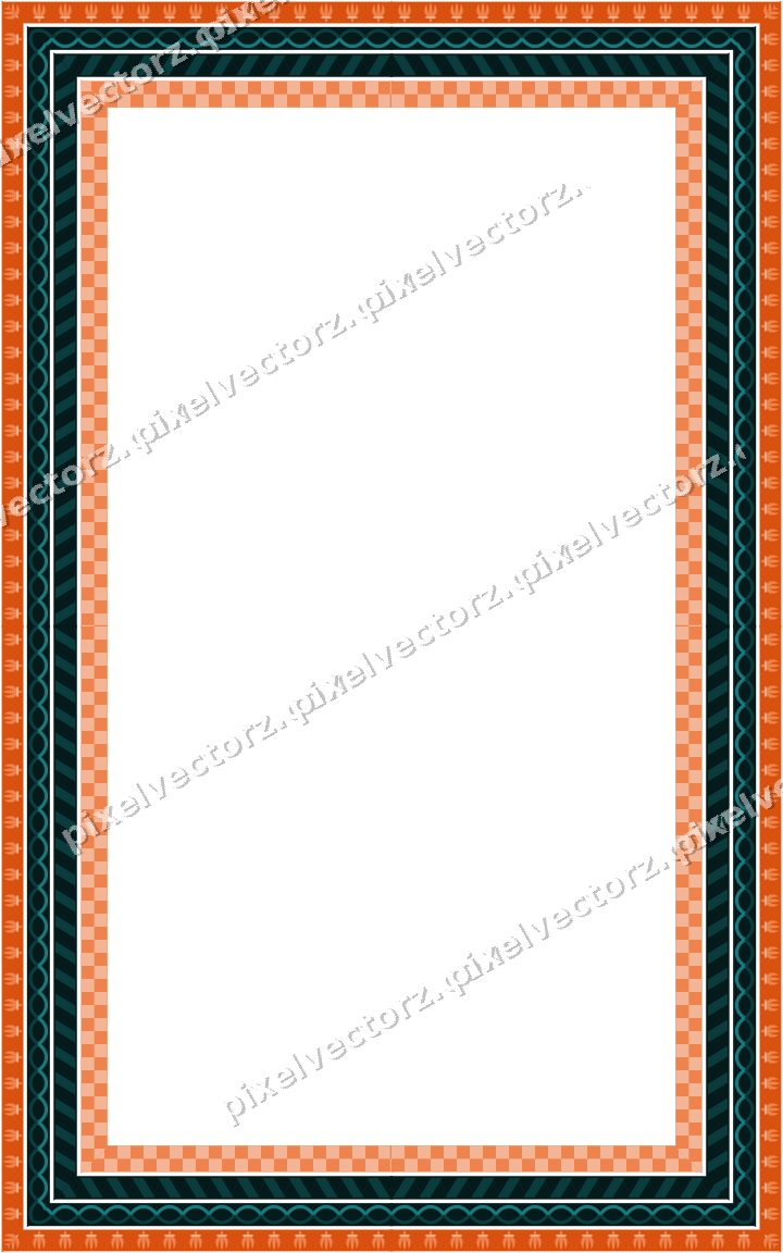 Decorative picture frame border in orange and teal with diagonal band