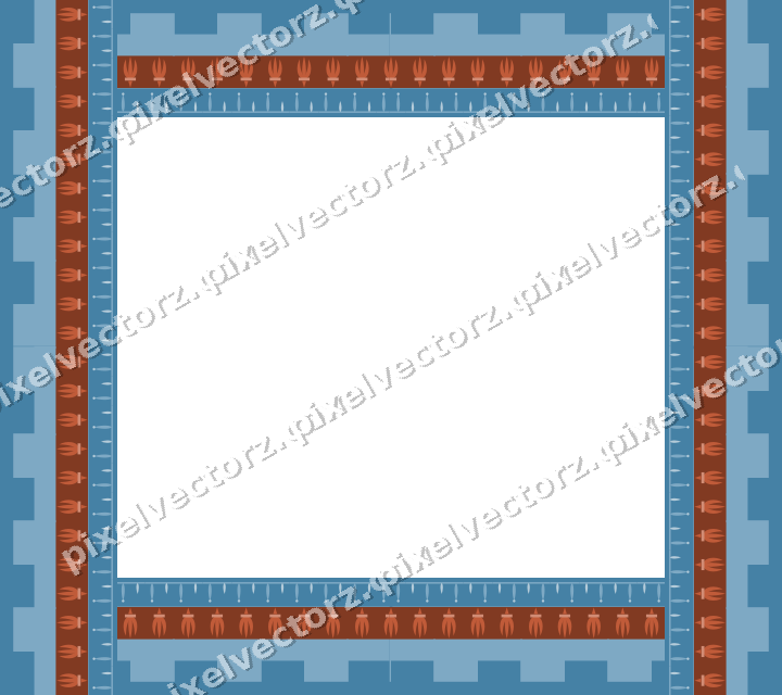 Decorative picture frame border in orange and cyan with step band