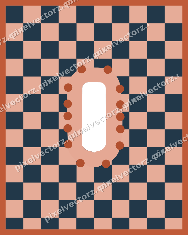 Decorative patterned mat frame in orange and cyan with checkerboard
