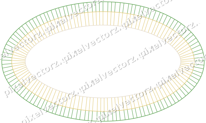 Decorative line art frame in lime and yellow with oval and hatching