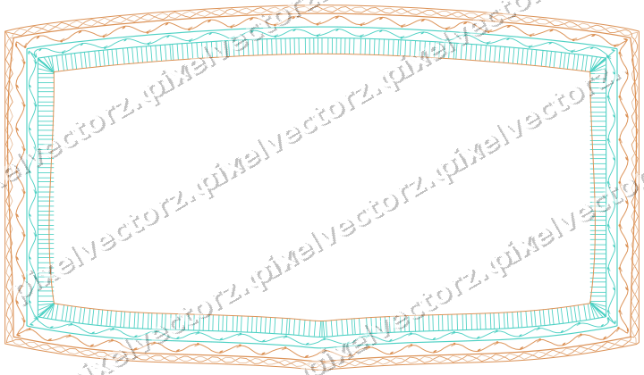 Decorative line art frame in orange and teal with label plaque