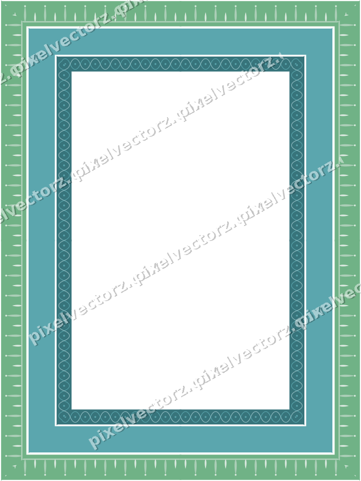 Decorative picture frame border in green and teal with bud and stem