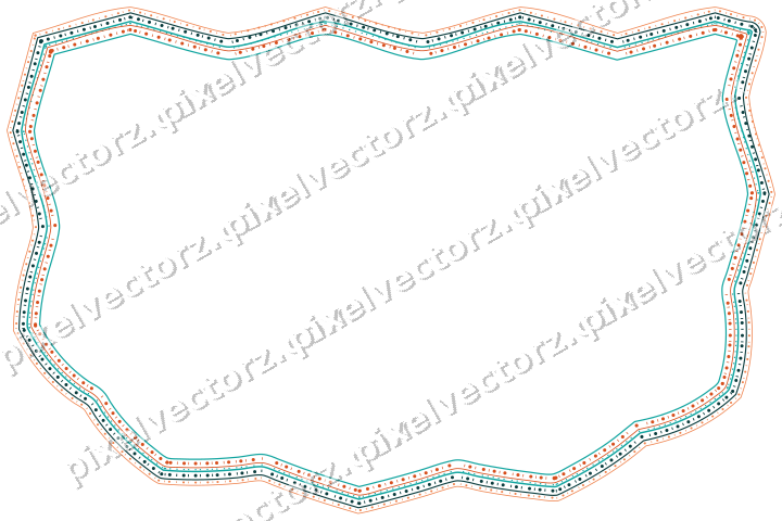 Decorative line art frame in orange and teal with shield