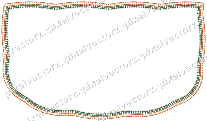 Decorative line art frame in dark green and orange with shield