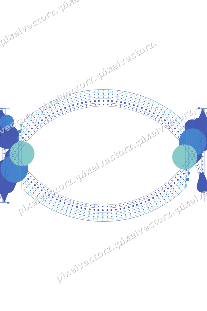 Decorative line art frame in blue and cyan with label plaque