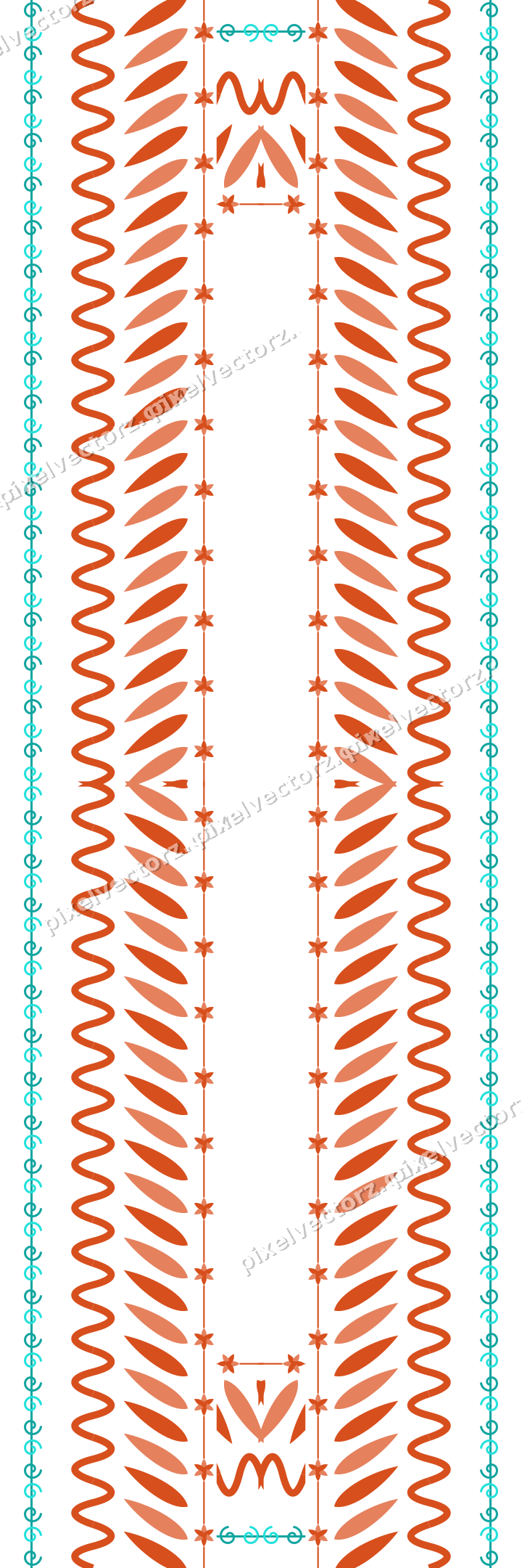 Decorative picture frame border in orange and teal with spiral scroll