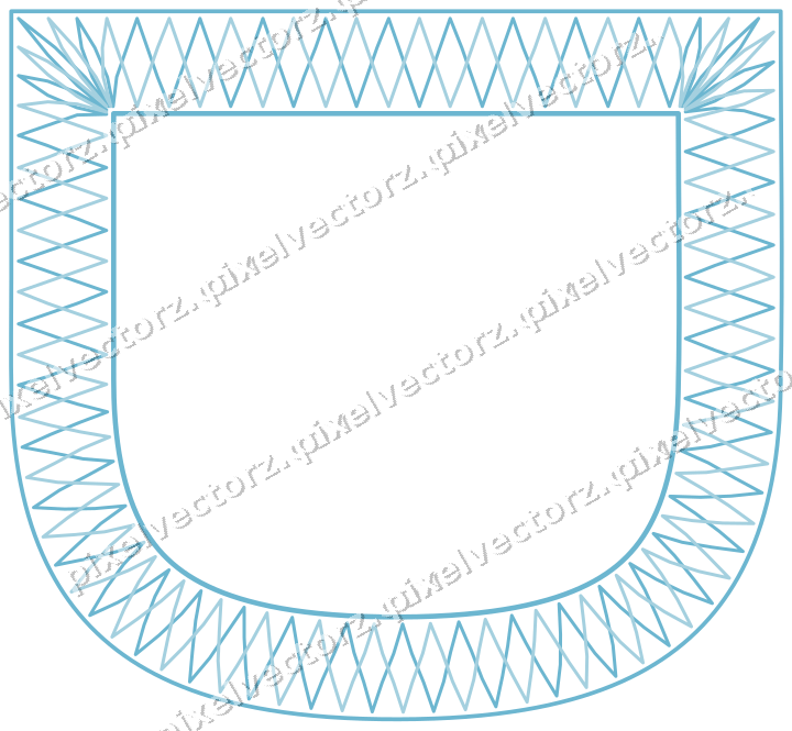 Decorative line art frame in blue and cyan with shield and diamond net