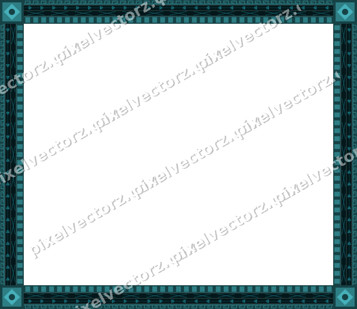 Decorative picture frame border in dark teal and orange with greek key