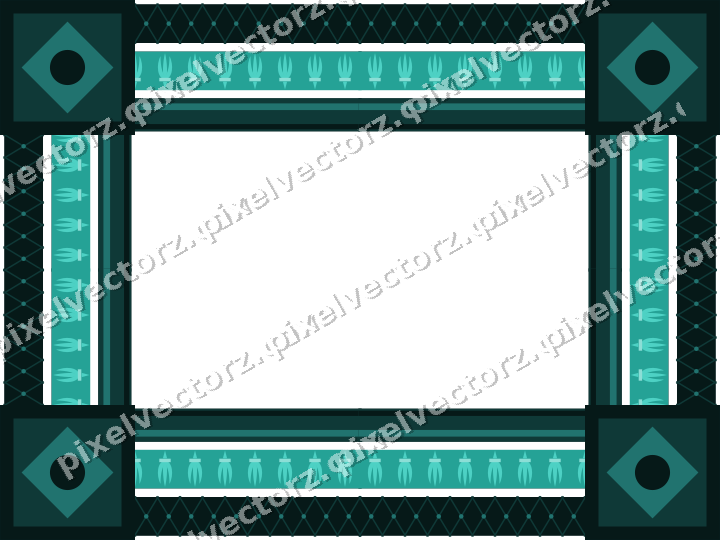 Decorative picture frame border in orange and teal with lattice band