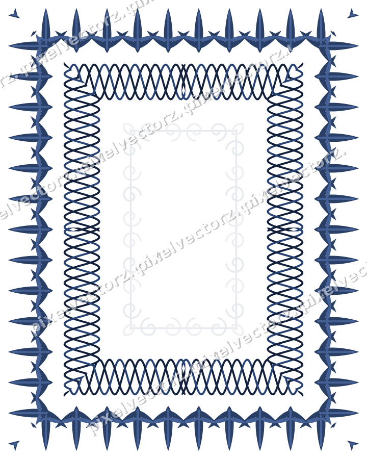 Decorative picture frame border in dark blue with spiral scroll
