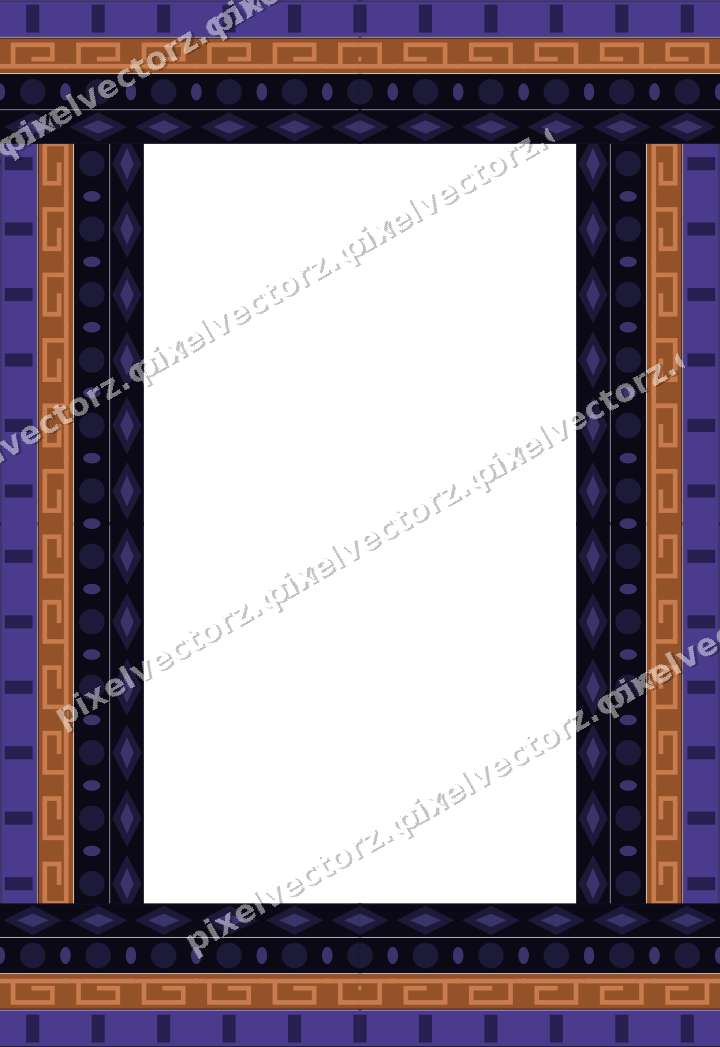 Decorative picture frame border in orange and blue with greek key