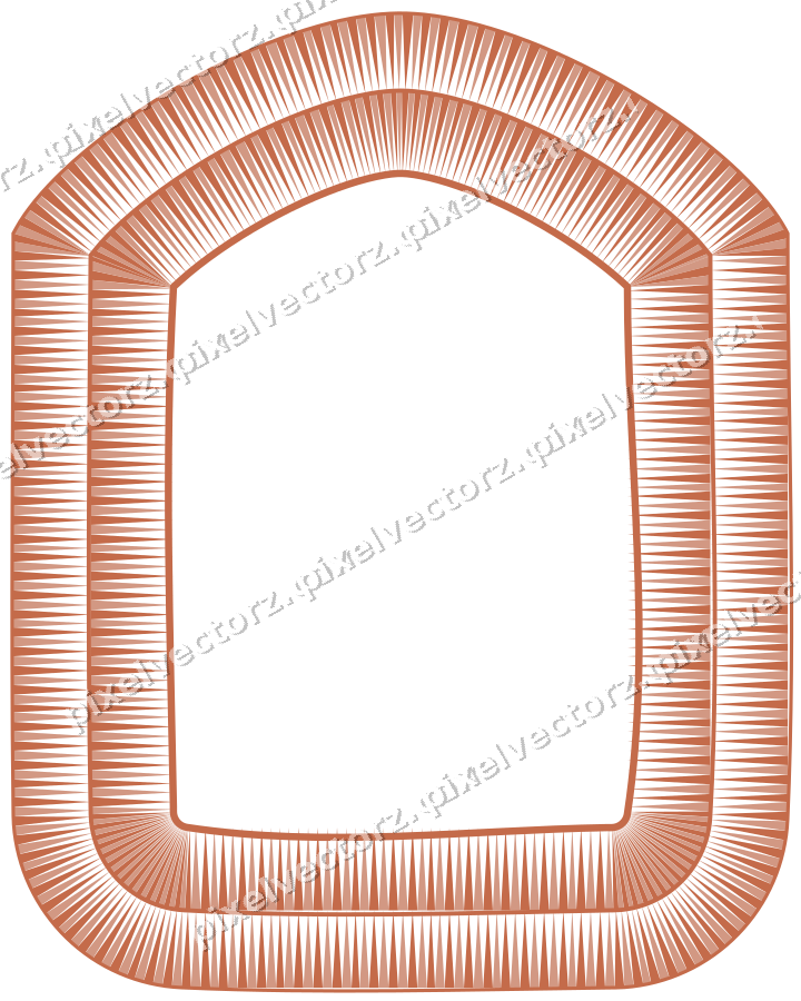 Decorative line art frame in dark teal and orange with label plaque