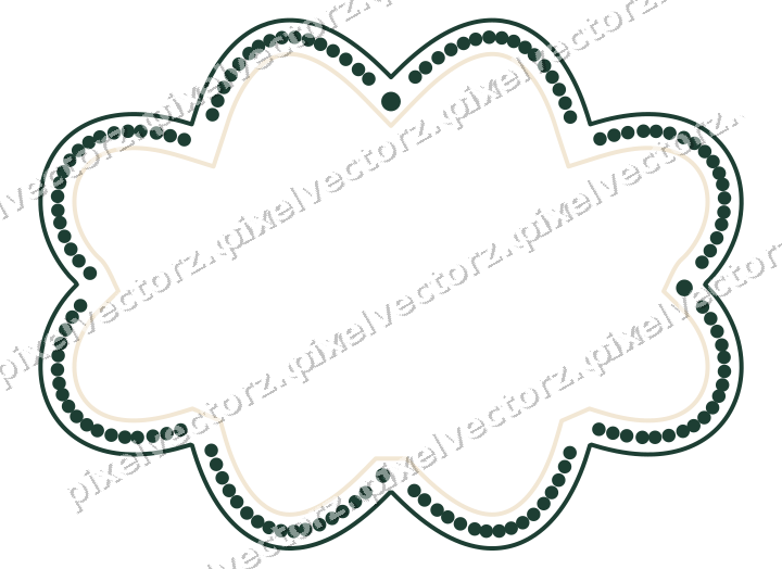 Decorative line art frame in dark green and red with oval