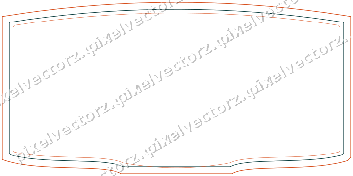 Decorative line art frame in orange and teal with label plaque