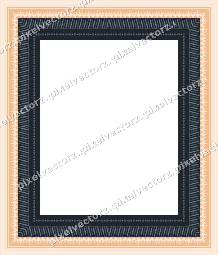 Decorative picture frame border in blue and orange with bead and reel