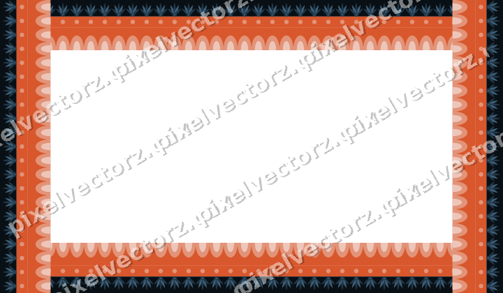 Decorative picture frame border in orange and cyan with palmette