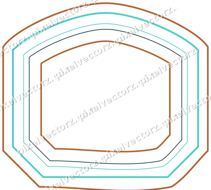 Decorative line art frame in orange and teal with label plaque