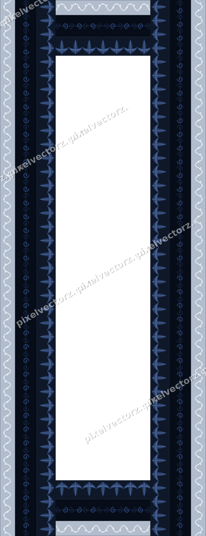 Decorative picture frame border in dark blue with scrolling vine