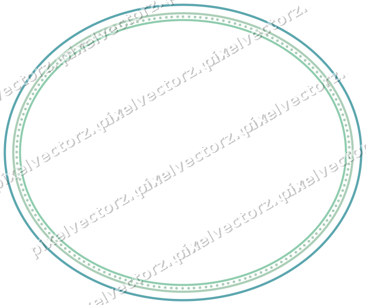 Decorative line art frame in green and teal with oval and dotted line