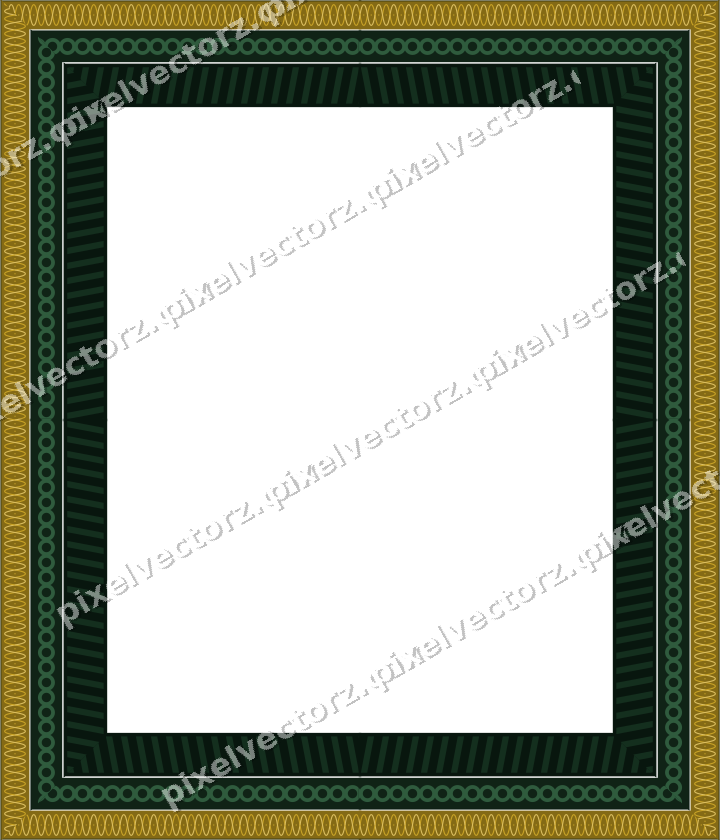 Decorative picture frame border in dark green with ring chain