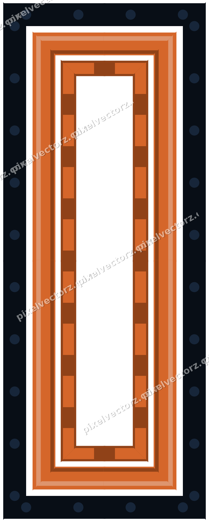 Decorative picture frame border in dark blue and orange with dot row