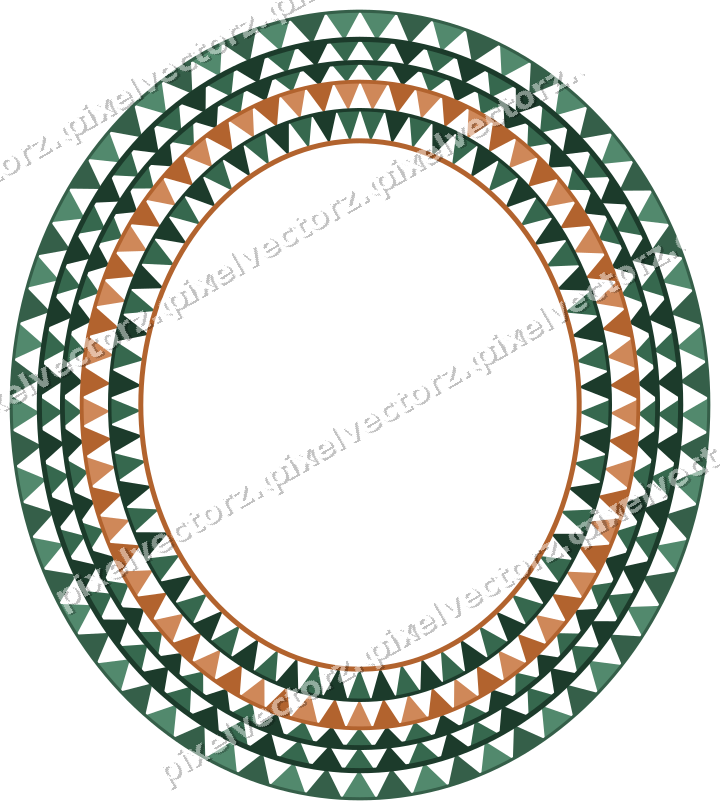 Decorative line art frame in dark green and orange with oval