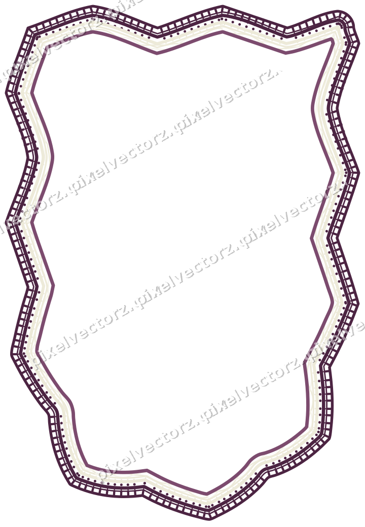 Decorative line art frame in dark magenta and lime with shield