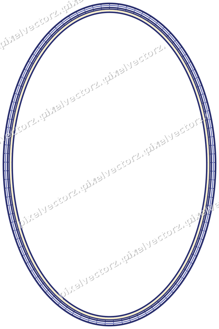 Decorative line art frame in dark blue and amber with oval
