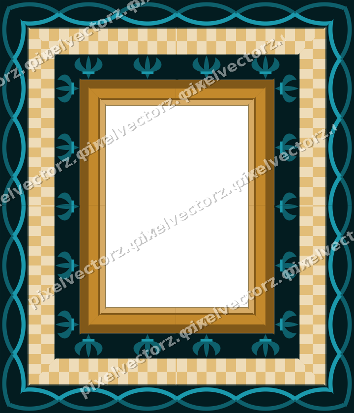 Decorative picture frame border in amber and dark teal with guilloche