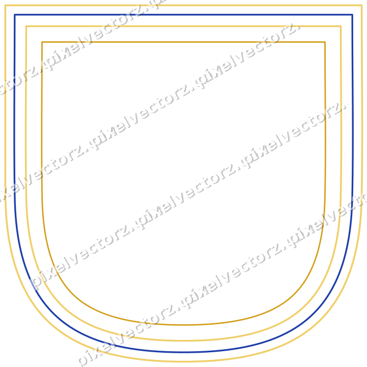 Decorative line art frame in amber and blue with shield