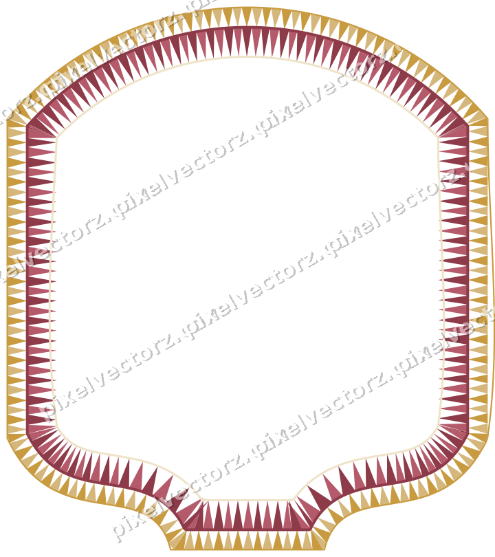 Decorative line art frame in dark pink and amber with label plaque