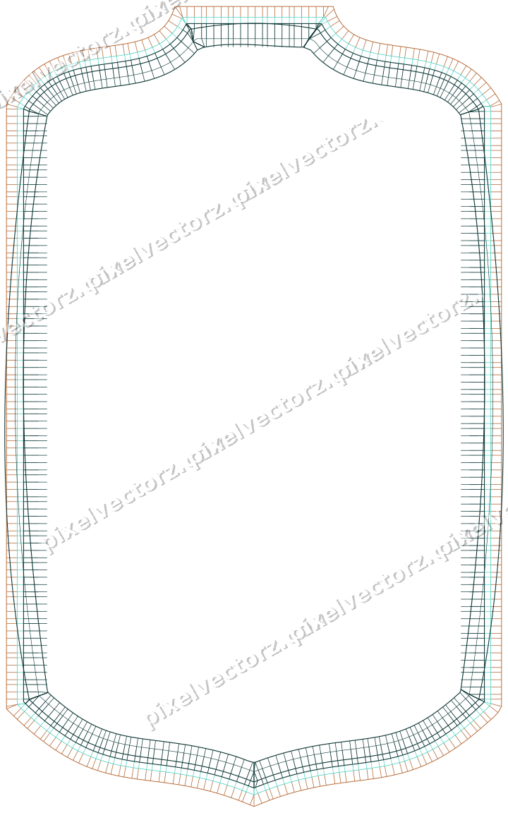 Decorative line art frame in orange and teal with label plaque
