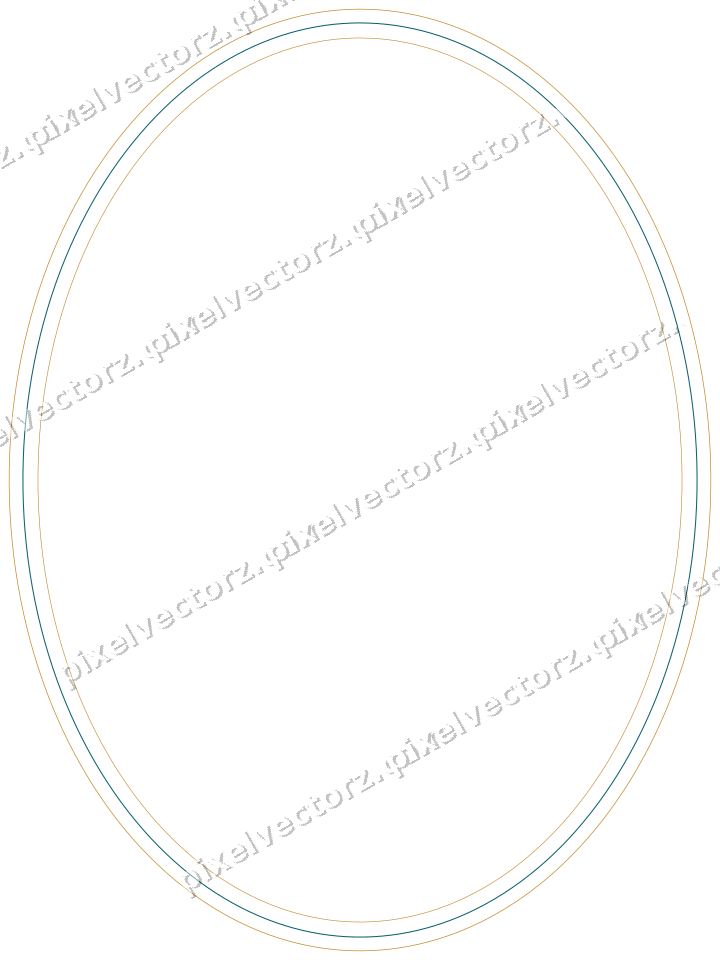 Decorative line art frame in amber and dark teal with oval