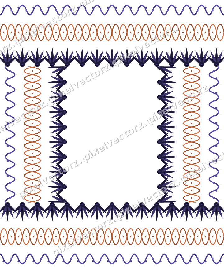 Decorative picture frame border in orange and blue with palmette