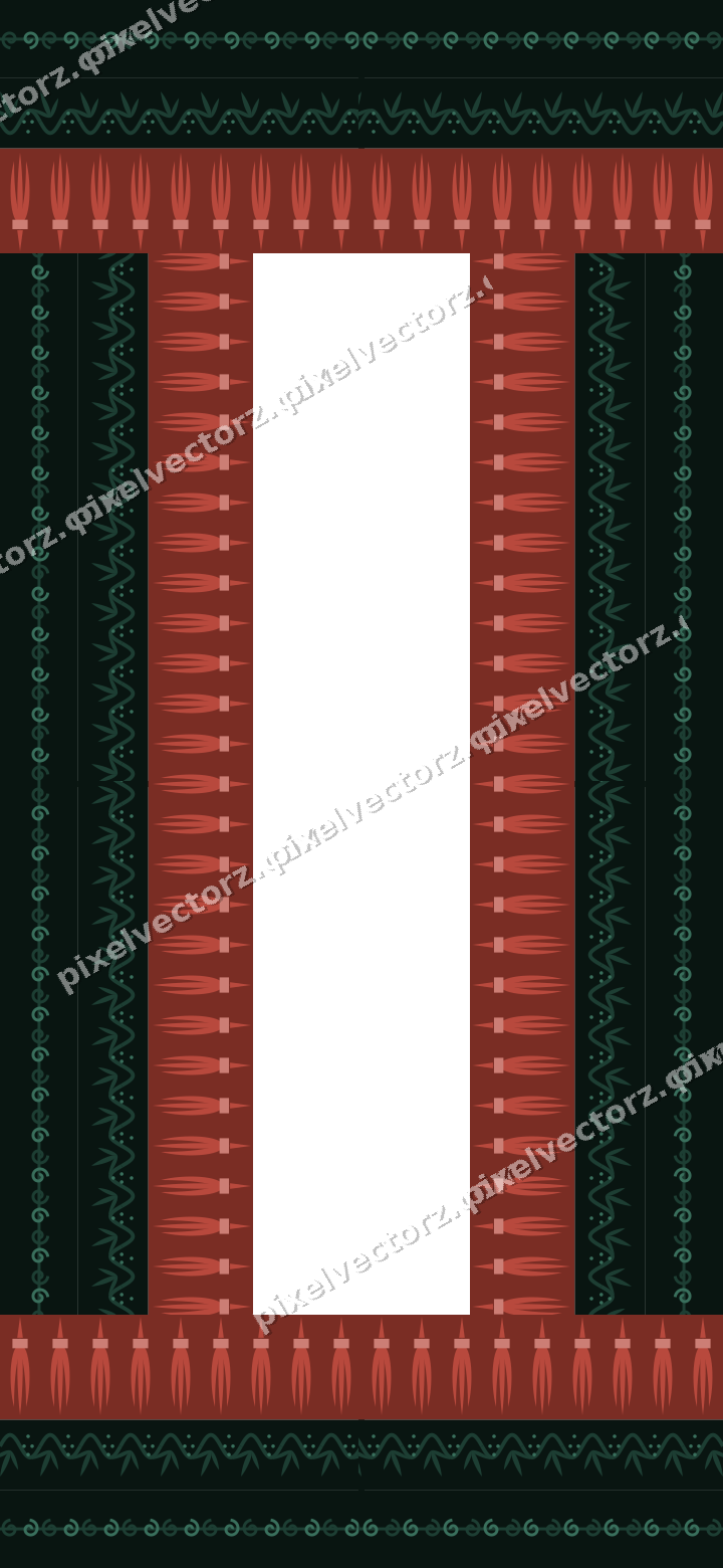 Decorative picture frame border in dark red with spiral scroll