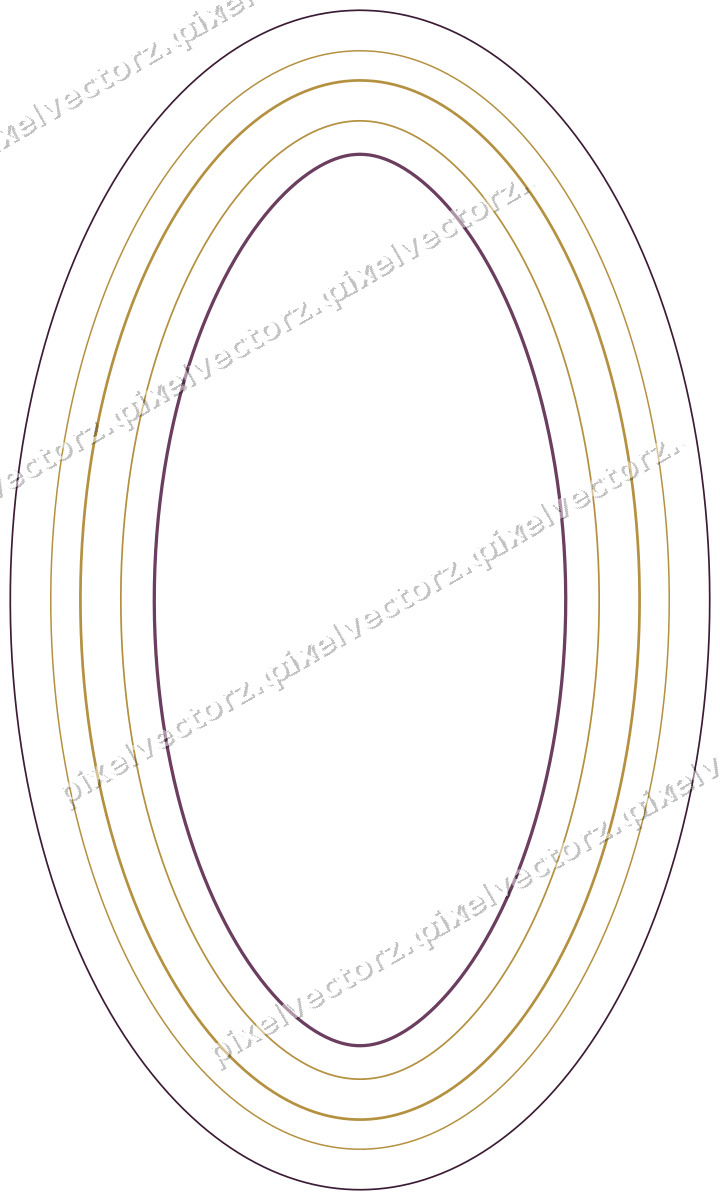 Decorative line art frame in dark magenta and amber with oval