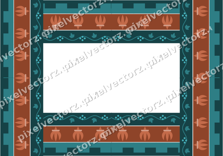 Decorative picture frame border in dark teal and orange with step band