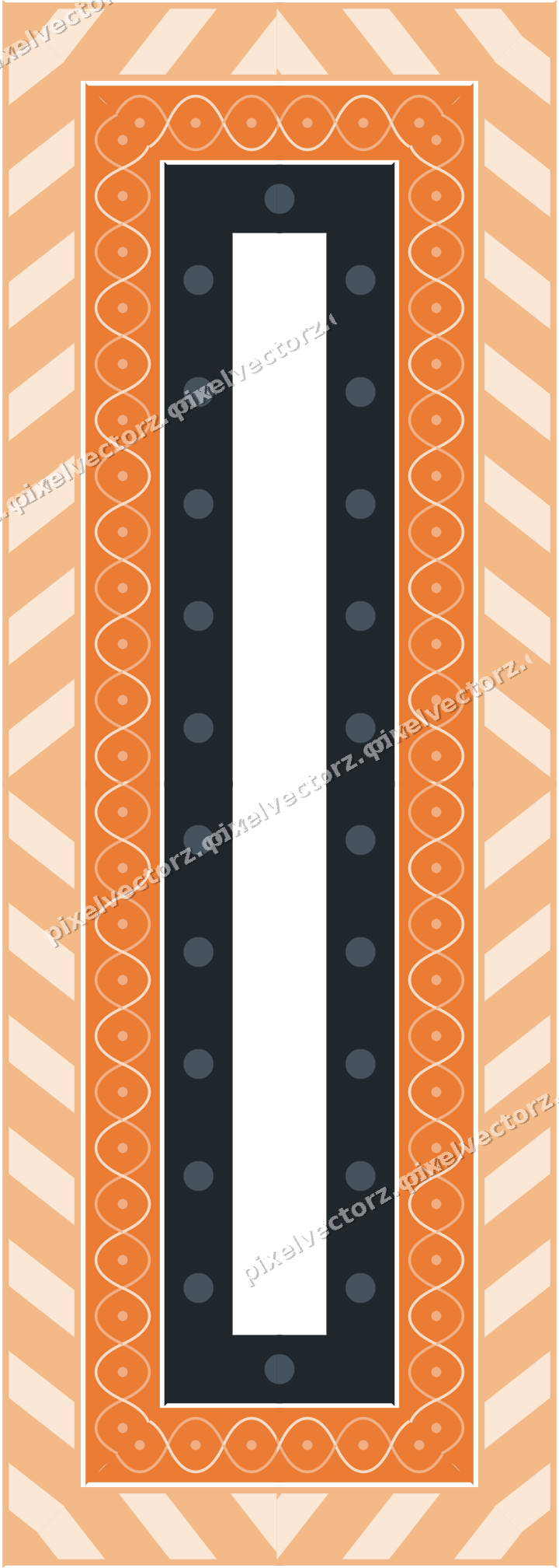 Decorative picture frame border in blue and orange with diagonal band