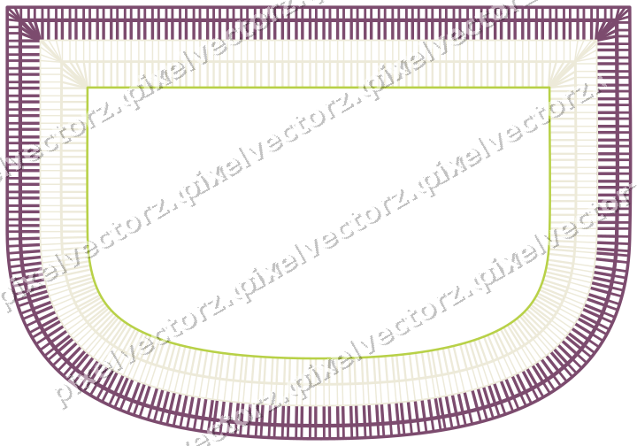 Decorative line art frame in dark magenta and lime with shield