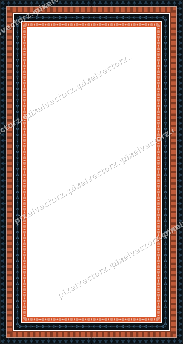 Decorative picture frame border in orange and cyan with trefoil band