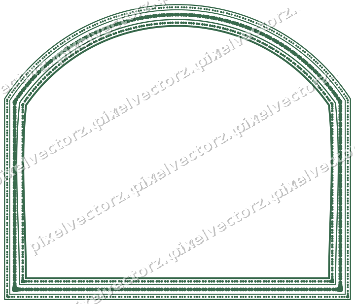 Decorative line art frame in dark green and red with label plaque