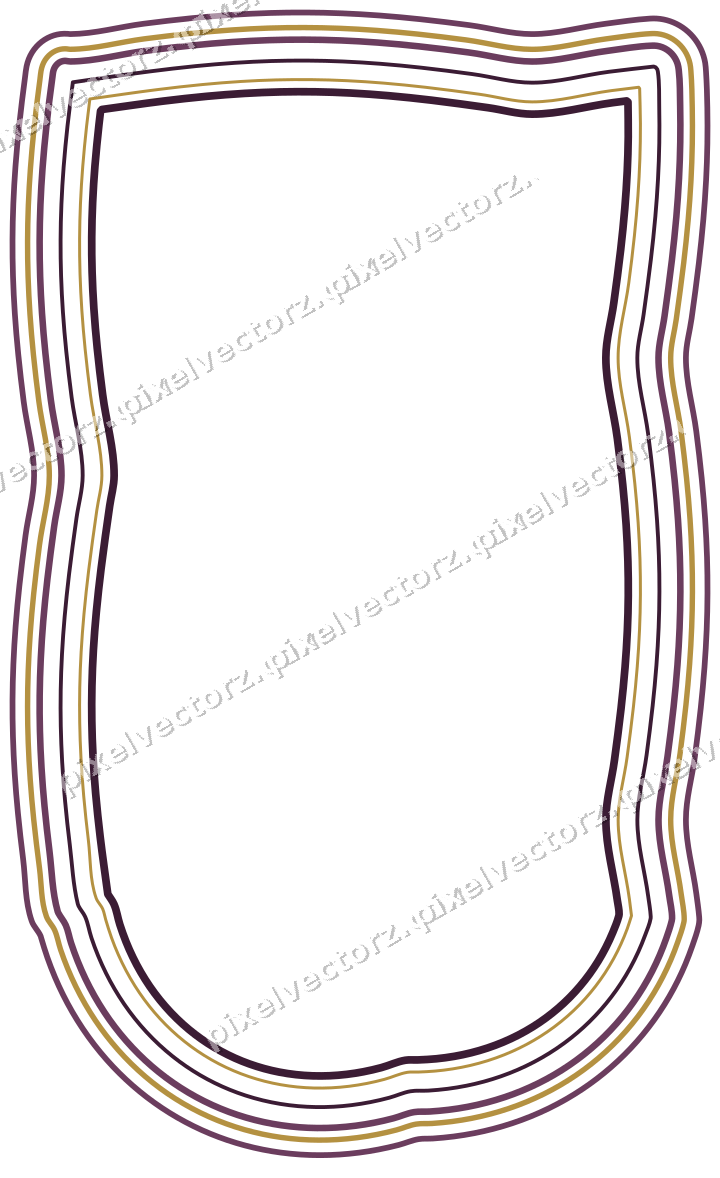 Decorative line art frame in dark magenta and amber with label plaque